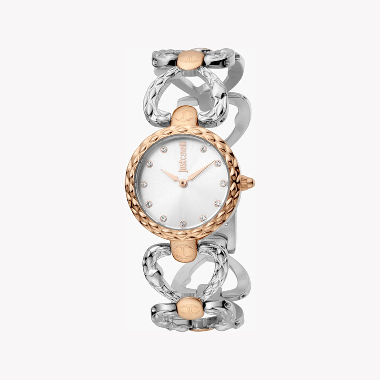 JUST CAVALLI Women's Watch with Silver Stainless Steel Case and Silver & Rose Gold Stainless Steel Band