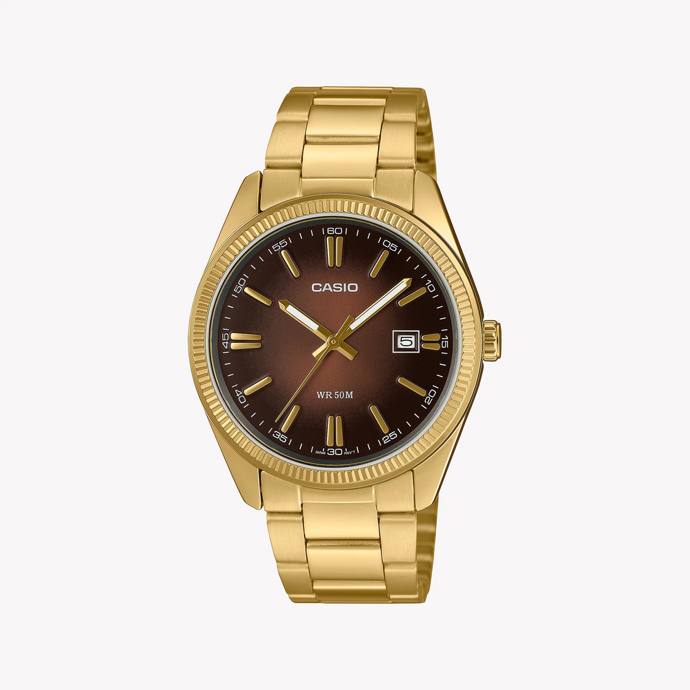 Casio Men's Gold Watch, Brown Dial | Mtp-1302pgc-5avef by i-watch