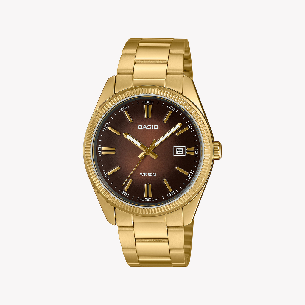 CASIO MTP-1302PGC-5AVEF - DISTINGUISHED GOLD MEN'S WATCH WITH BROWN DIAL & STAINLESS STEEL BAND