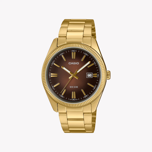 Casio Men's Gold Watch, Brown Dial | Mtp-1302pgc-5avef by i-watch