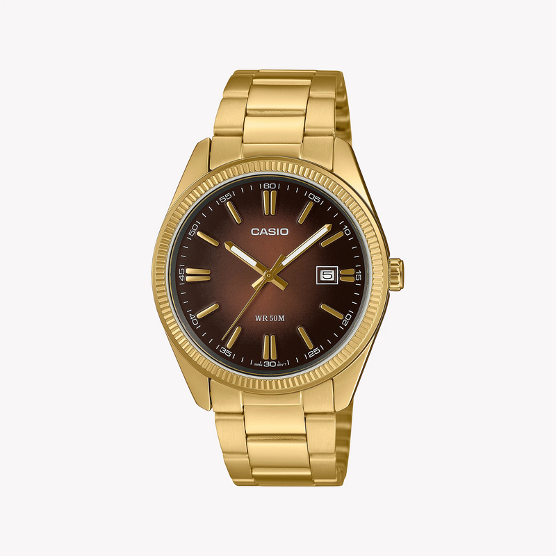 Casio Men's Gold Watch, Brown Dial | Mtp-1302pgc-5avef by i-watch