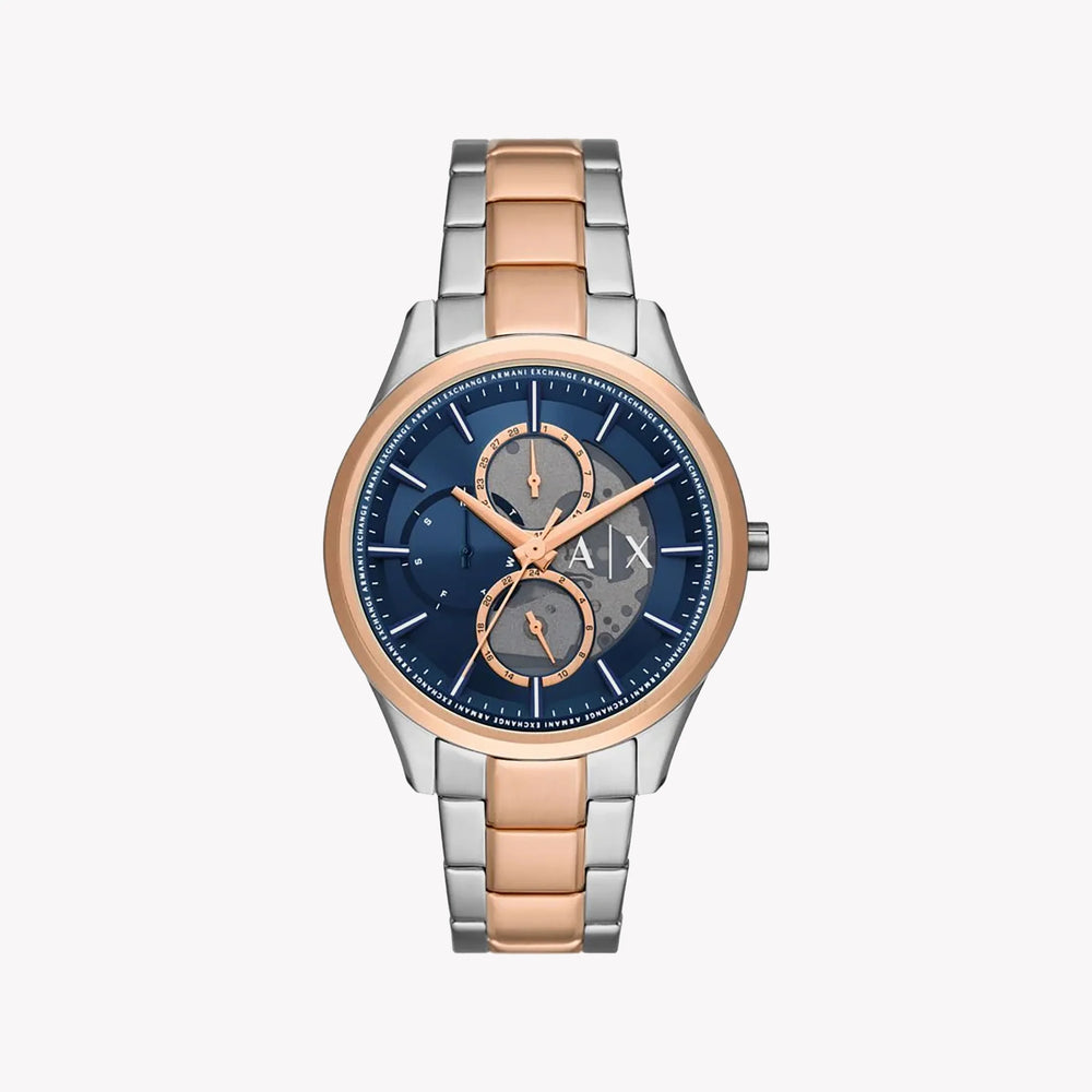 ARMANDI EXCHANGE AX1874 - BOLD ELEGANCE MEN'S WATCH WITH SILVER-ROSE GOLD BAND & BLUE DIAL