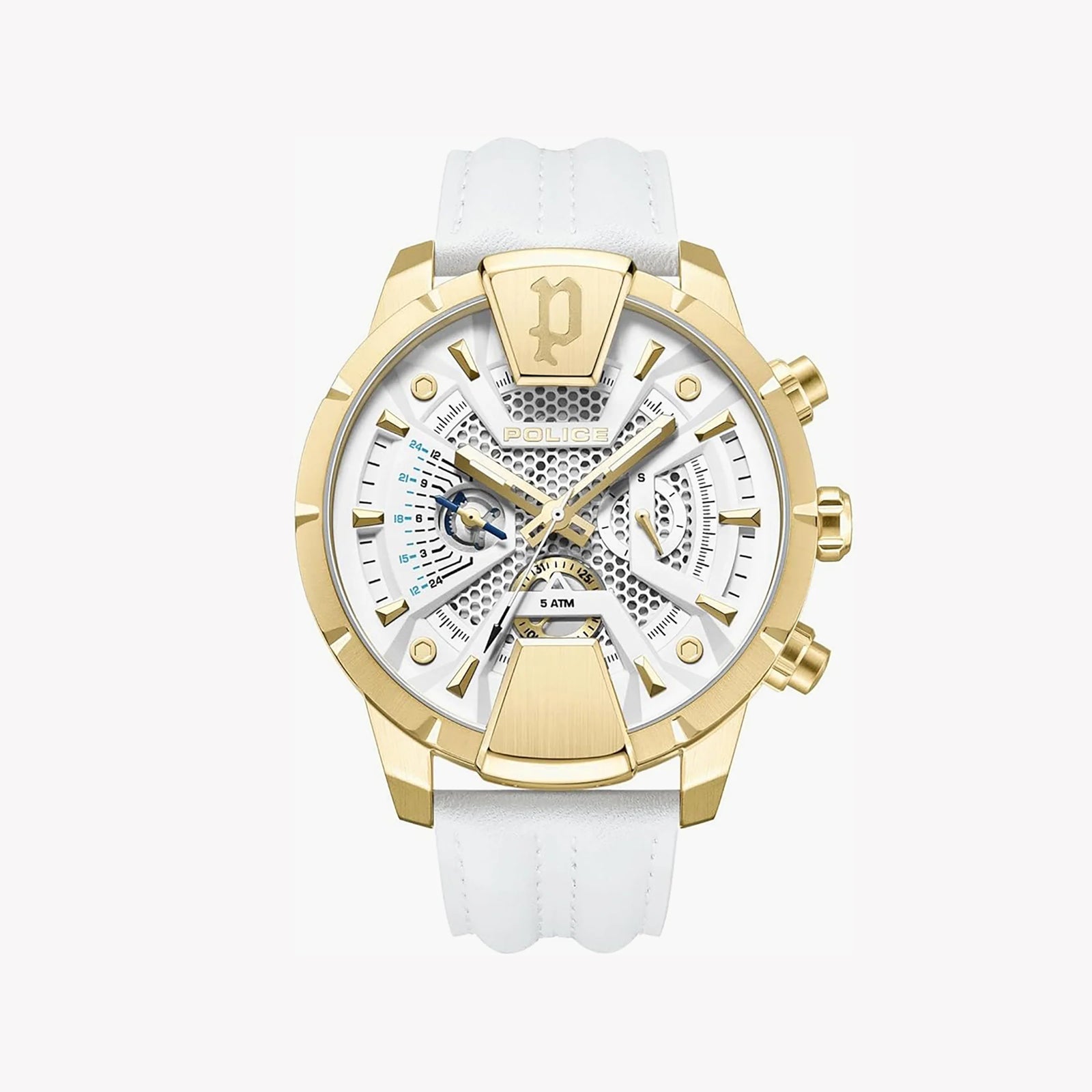 Police Men's Gold Stainless Steel, White Leather | Pewjf2203707 by i-watch