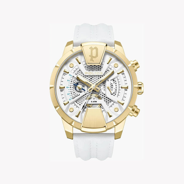 Police Men's Gold Stainless Steel, White Leather | Pewjf2203707 by i-watch
