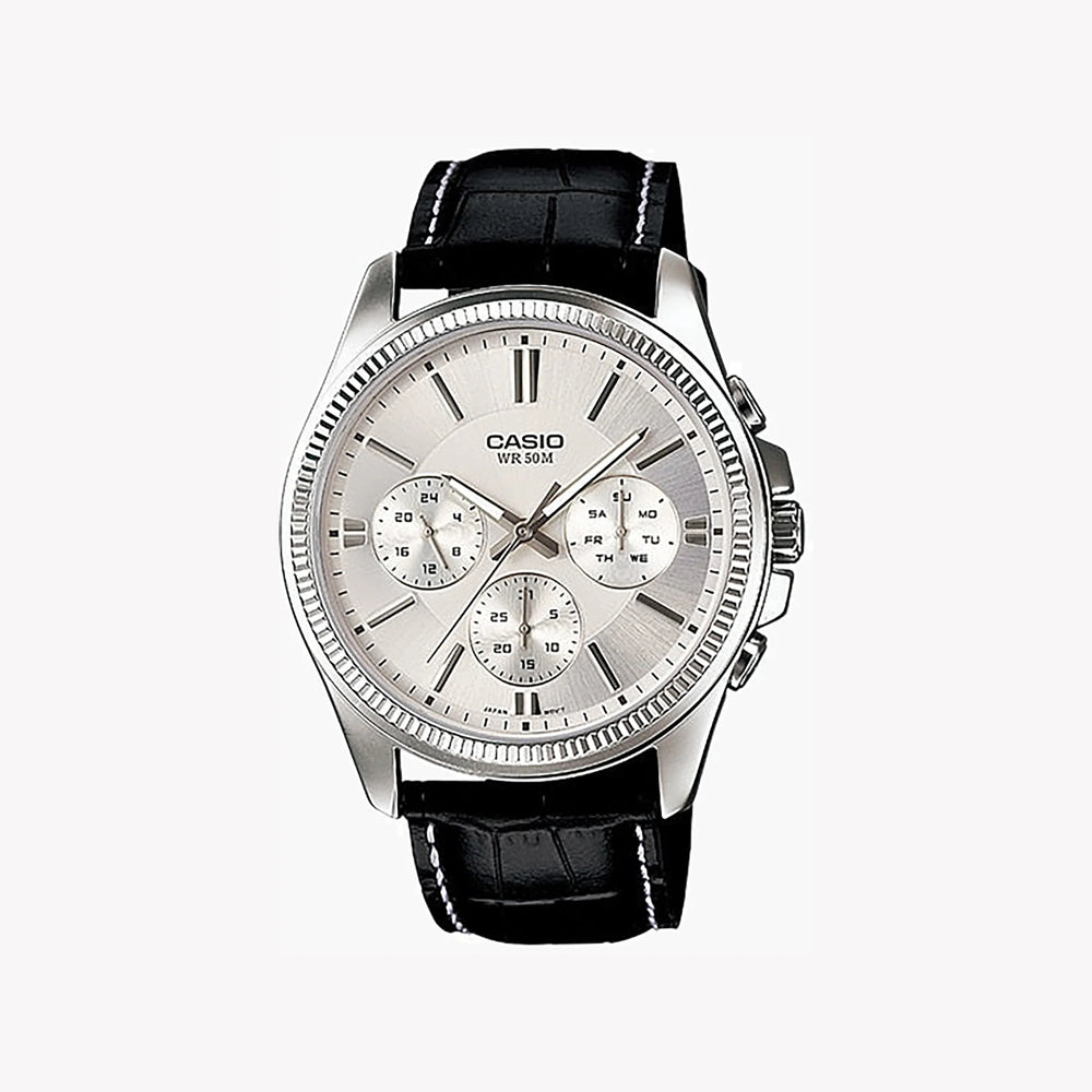 Timeless Elegance Men's Stainless Steel, Black Leather | Mtp-1375l-7avdf by i-watch
