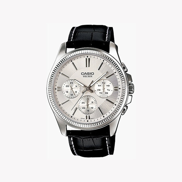 Timeless Elegance Men's Stainless Steel, Black Leather | Mtp-1375l-7avdf by i-watch