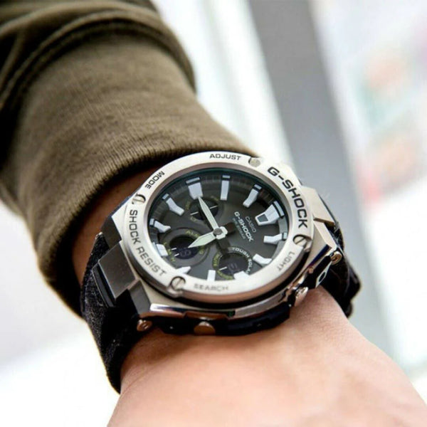 Casio G-Shock Gst-S130c-1adr Sporty Elegance - Men's Watch With Stainless Steel Case And Black Leather Band by i-watch