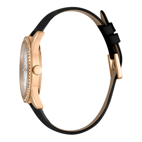 Esprit Women's Watch With Rose Gold Stainless Steel Case And Black Leather Band by i-watch