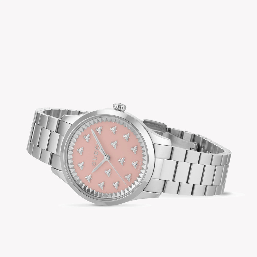 Gucci Women's Silver Stainless Steel, Pink Dial | Ya1265033 – i-watch