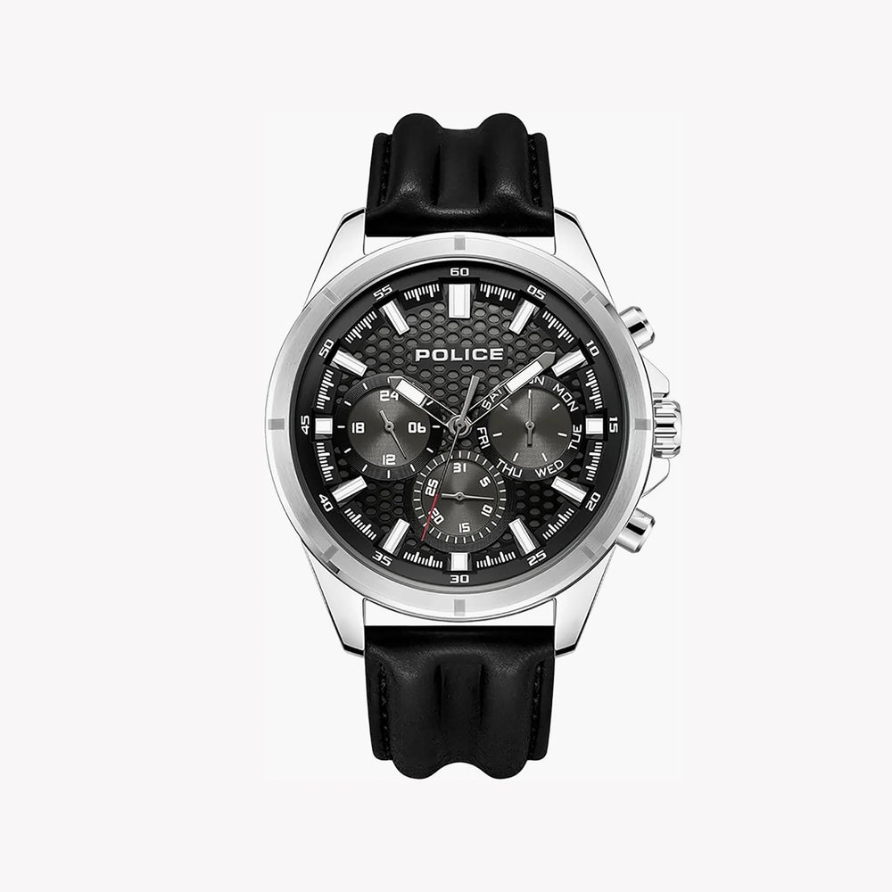 Police Men's Silver Stainless Steel Watch, Black Leather | Pewjf2204101 by i-watch