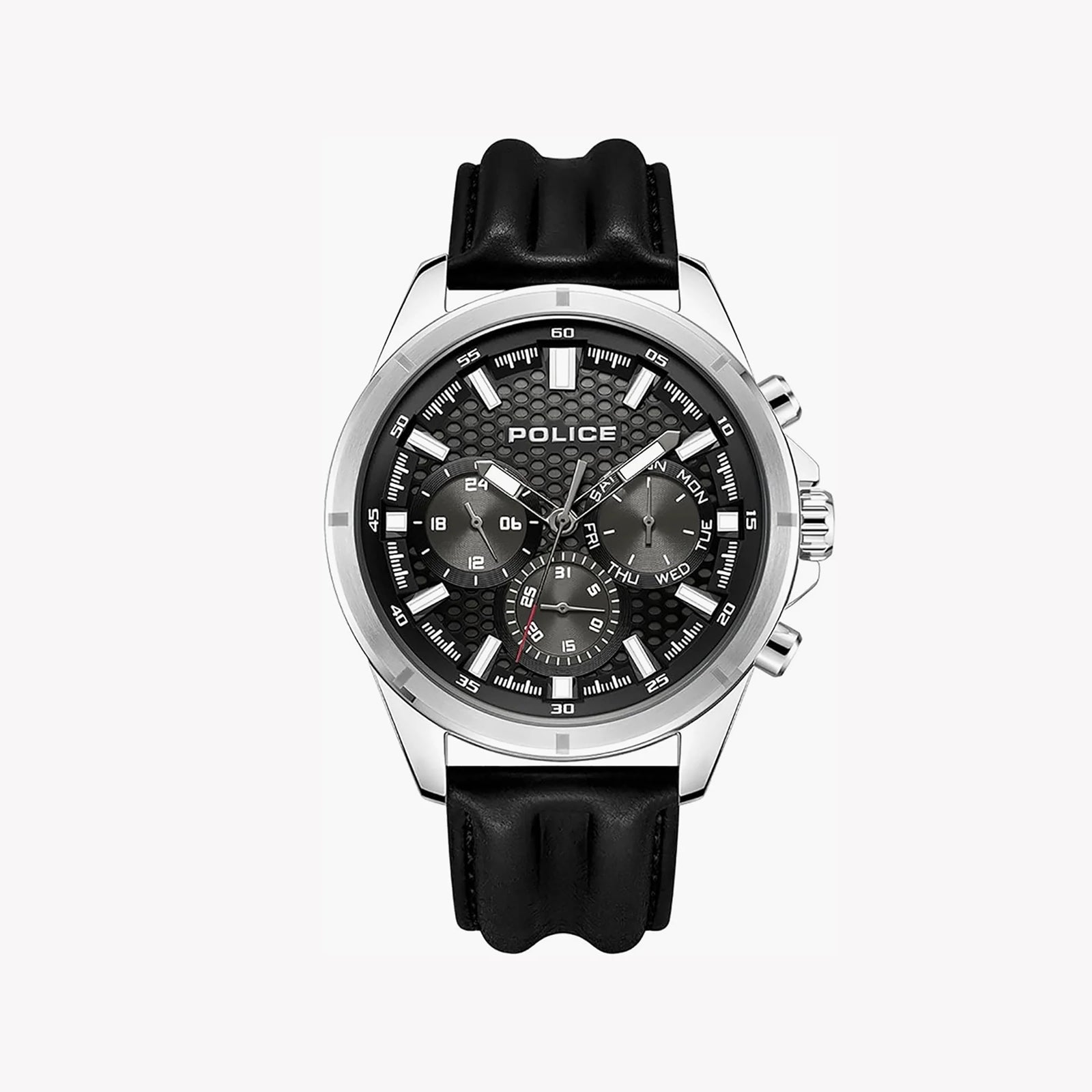 Police Men's Silver Stainless Steel Watch, Black Leather | Pewjf2204101 by i-watch