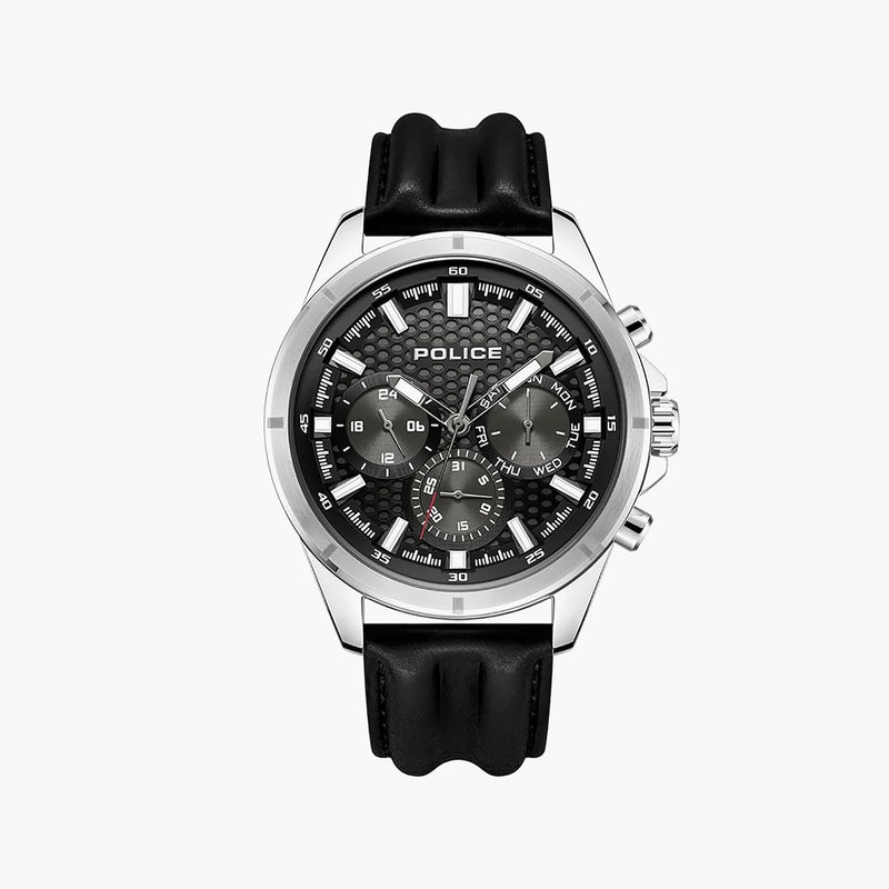 Police Men's Silver Stainless Steel Watch, Black Leather | Pewjf2204101 by i-watch
