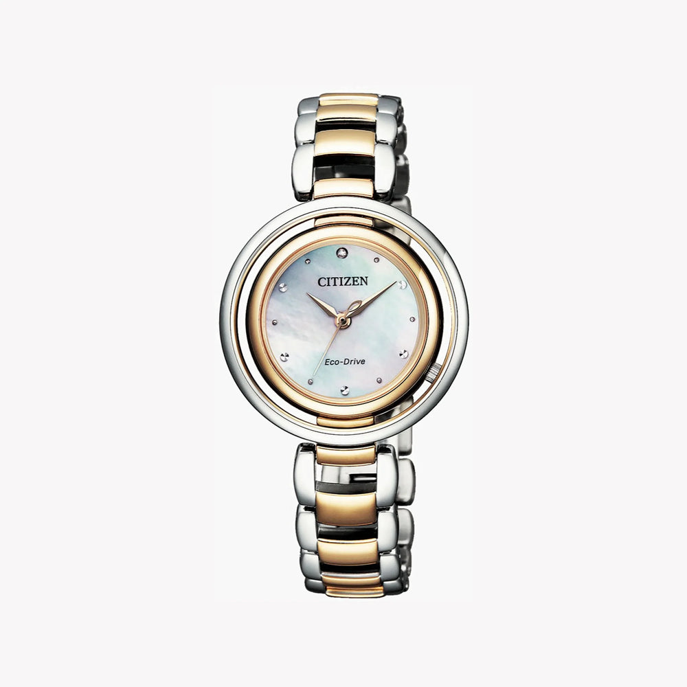 Citizen Eco-Drive Em0666-89d Radiant Charm - Elegant Light-Powered Women's Watch In Silver & Rose Gold by i-watch