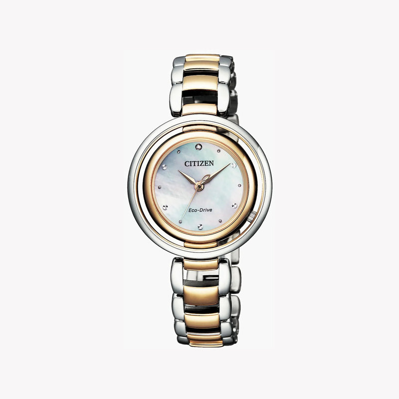 Citizen Eco-Drive Em0666-89d Radiant Charm - Elegant Light-Powered Women's Watch In Silver & Rose Gold by i-watch