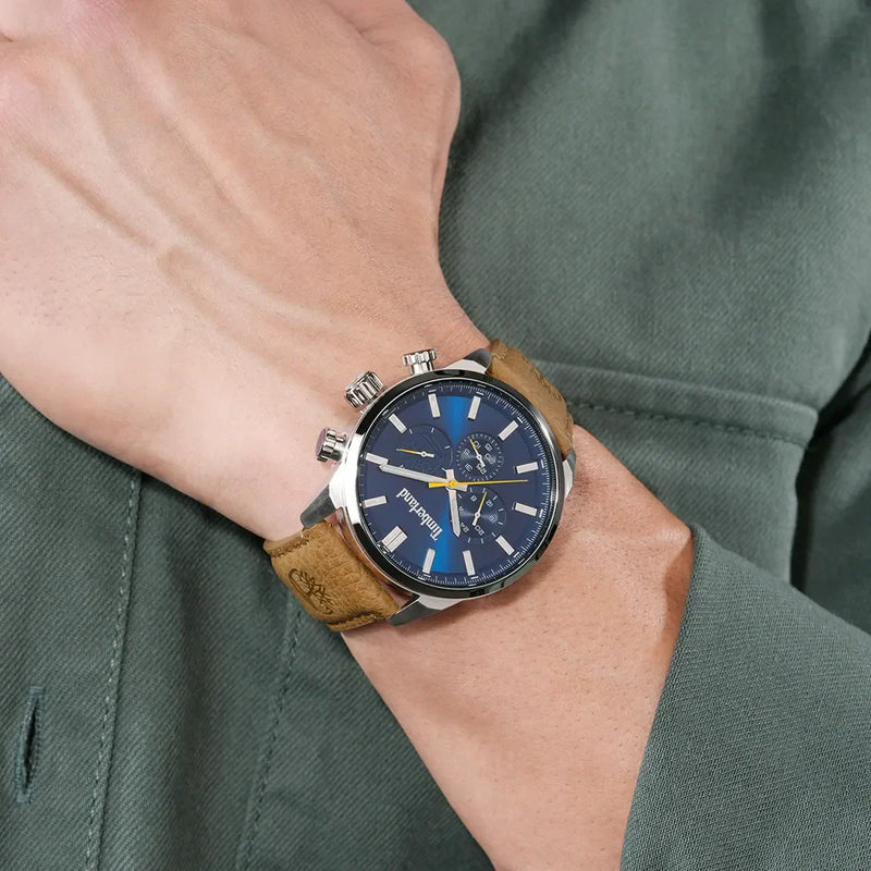 Timberland Men's Silver & Brown Leather Watch, Blue Dial | Tdwgf0028702 by i-watch