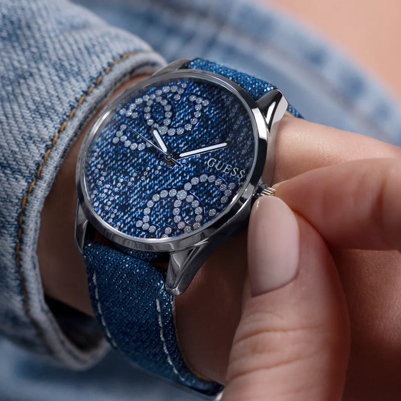Guess Women's Blue Denim Watch, Silver Case | Gw0755l1 by i-watch