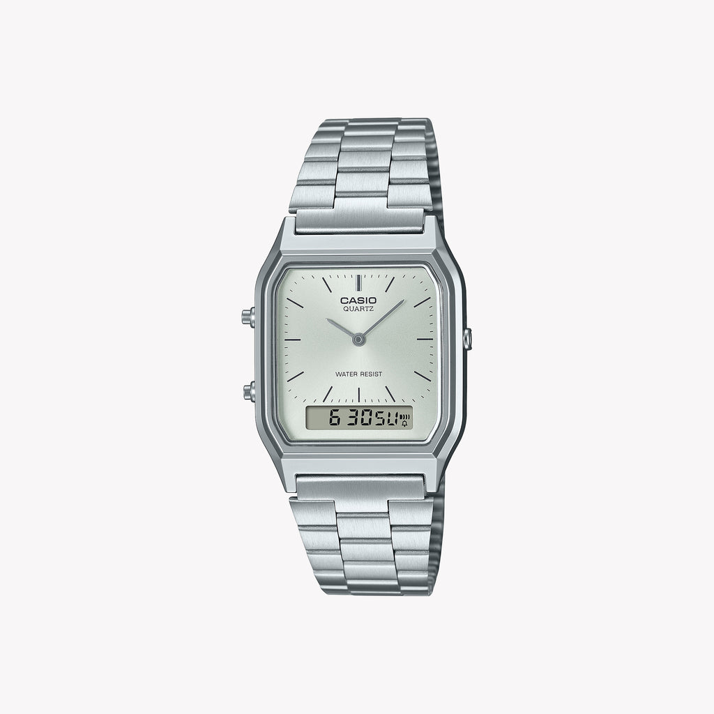 CASIO AQ-230A-7AMQY DYNAMIC VERSATILITY - SPORTY CHIC UNISEX WATCH with sleek chrome case and silver dial