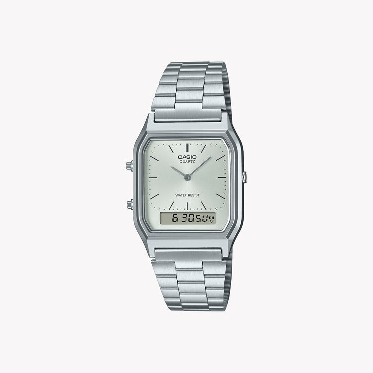 Casio Men's Silver Watch, Chrome Resin Case | AQ-230A-7AMQY