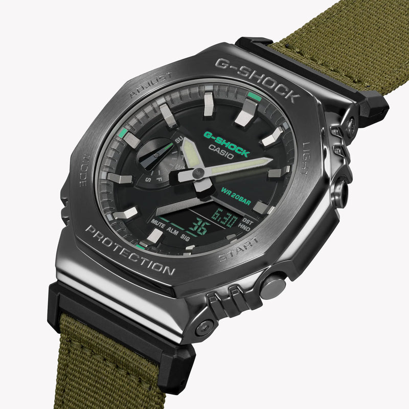 Casio Men's Green Cloth Watch, Black Dial | Gm-2100cb-3aer by i-watch