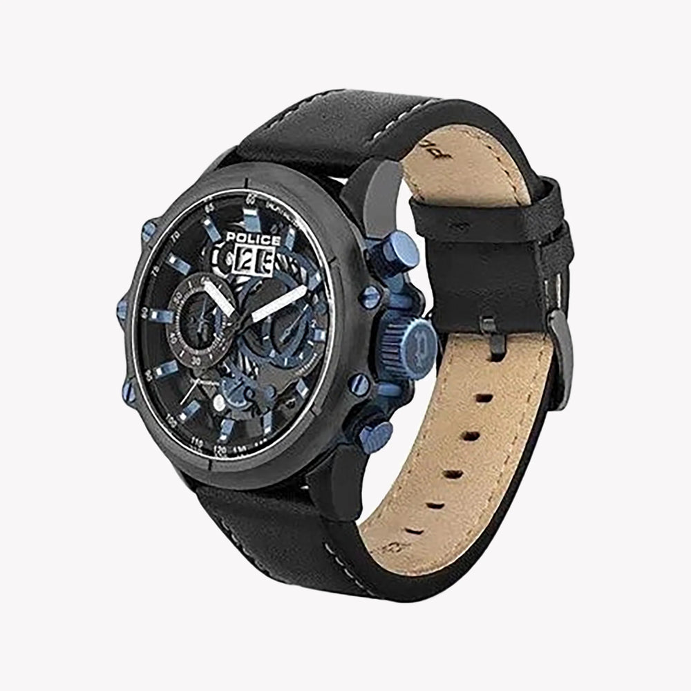 Police Men's Grey Leather Watch, Black/Blue Dial | Pl-16018jsu_02 by i-watch