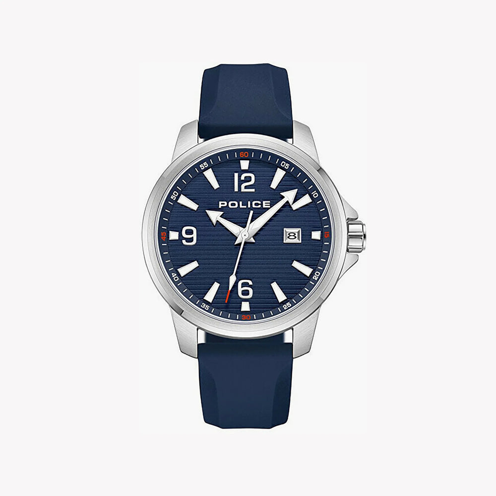 Police Men's Silver Stainless Steel, Blue Silicone | Pewjn0020901 by i-watch