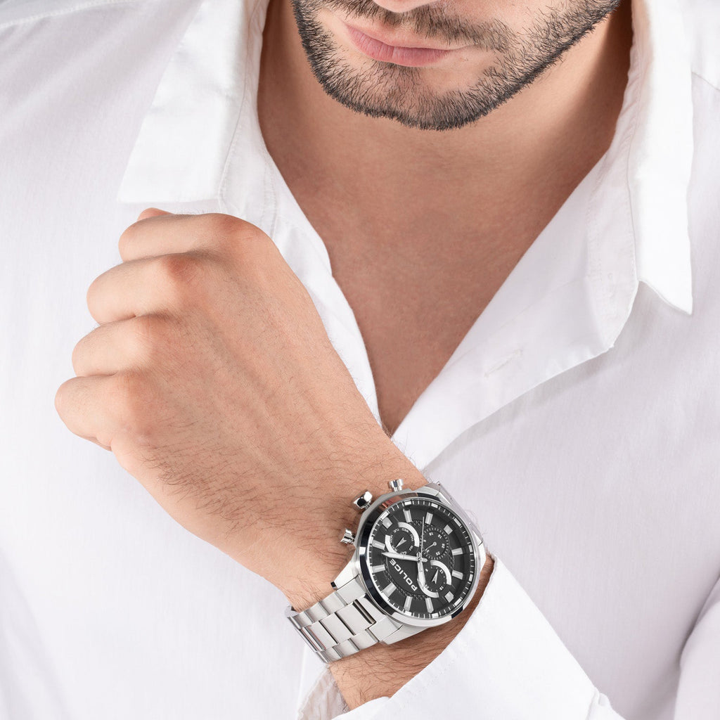POLICE PEWJK2204201 - TIMELESS ELEGANCE & MODERN PERFORMANCE Men's Watch with Sleek Silver Band and Bold Black Dial-i-Watch-4