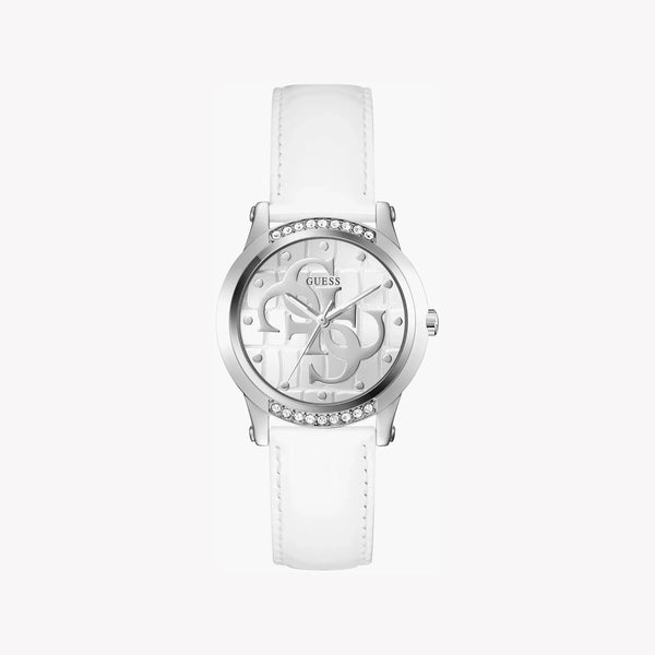 Guess Women's Silver Watch, White Leather Band | Gw0860l3 by i-watch