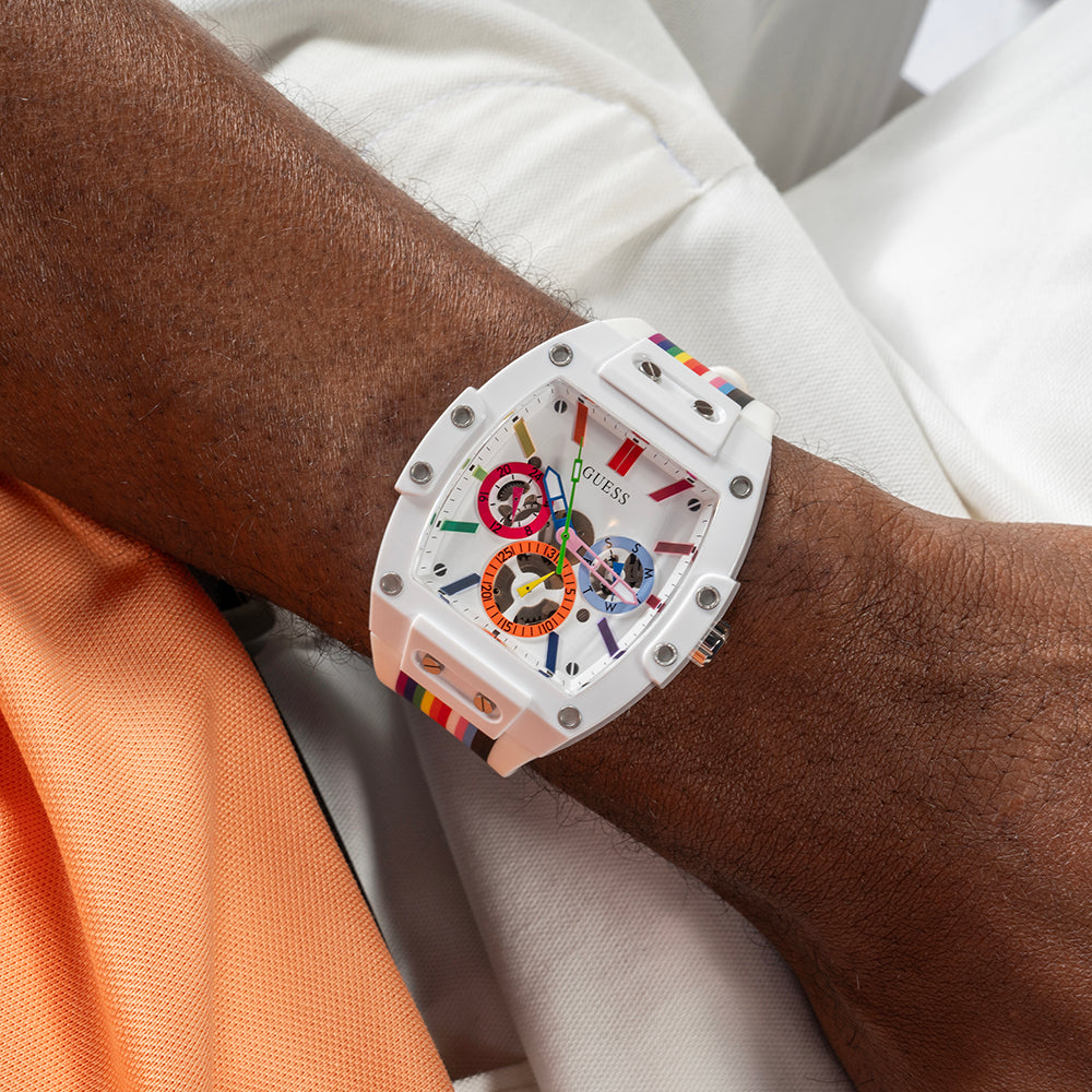 GUESS GW0720G1 VIBRANT SPIRIT - UNISEX WATCH WITH RAINBOW SILICONE BAND AND WHITE DIAL-i-Watch-5