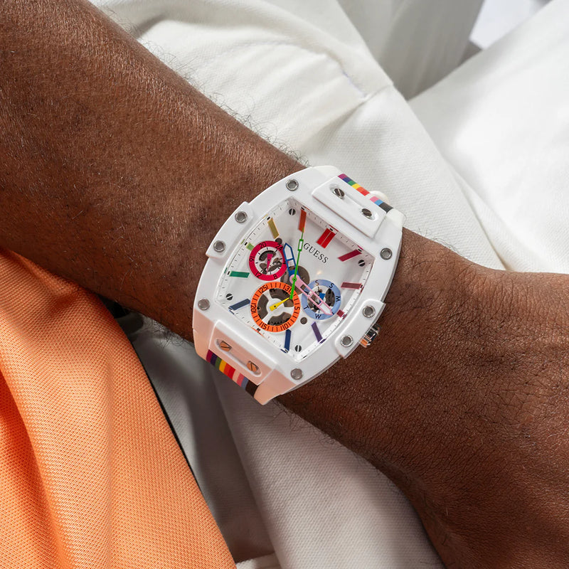 Guess Unisex Rainbow Silicone Watch, White Polycarbonate | Gw0720g1 by i-watch