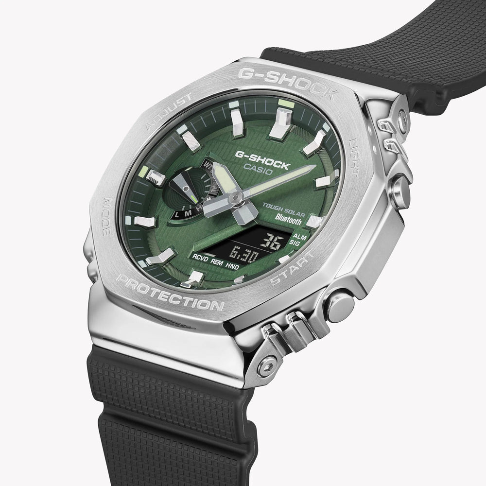 Casio G-Shock Men's Silver & Green Watch, Resin Band | Gbm-2100a-1a3er by i-watch