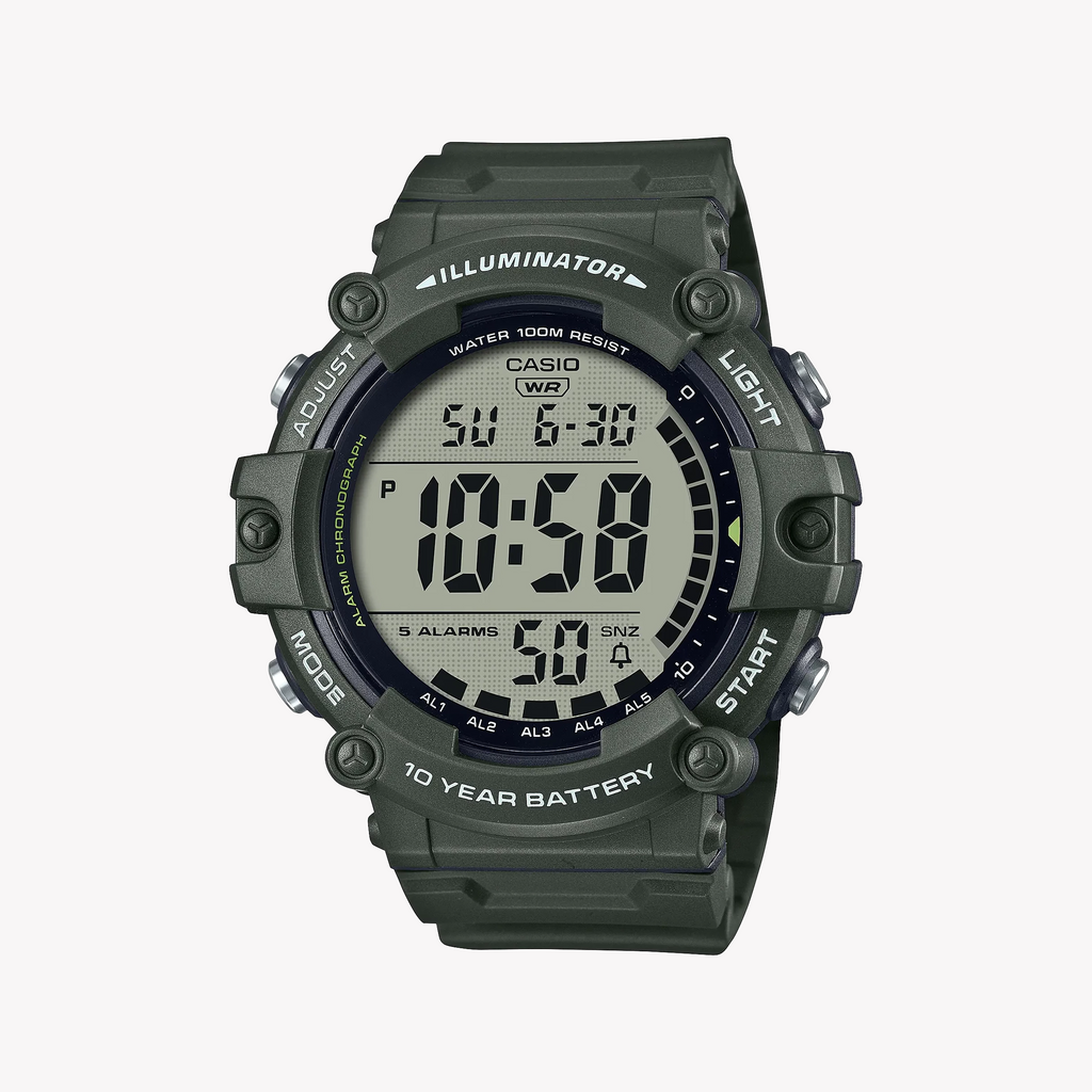 CASIO AE-1500WHX-3AVDF SPORTY ADVENTURER - MEN'S WATCH WITH BOLD GREEN RESIN BAND AND DIGITAL DISPLAY