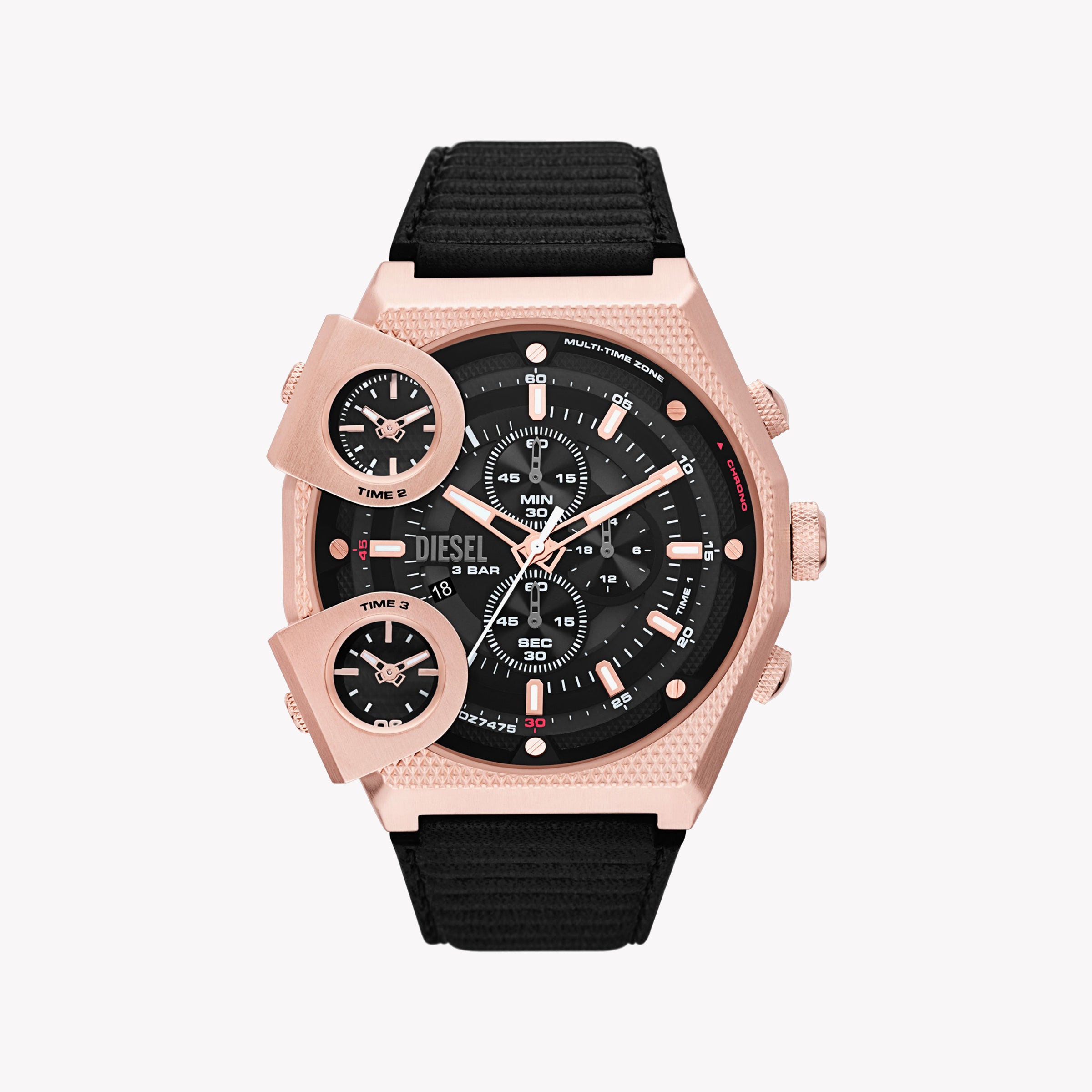 DIESEL DZ7475 BOLD ROSE GOLD TIMEPIECE - STYLISH MEN'S WATCH WITH BLACK DIAL & LEATHER BAND