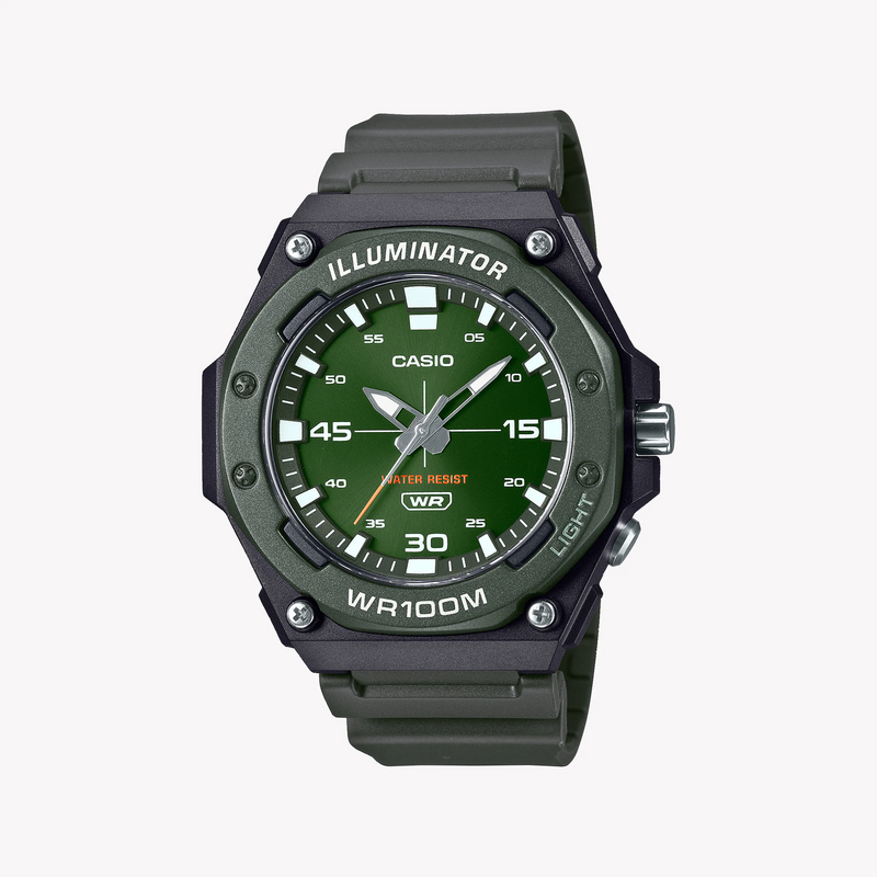 Bold Utility Men's Black Resin Watch, Green Dial | Mw-620h-3avdf by i-watch