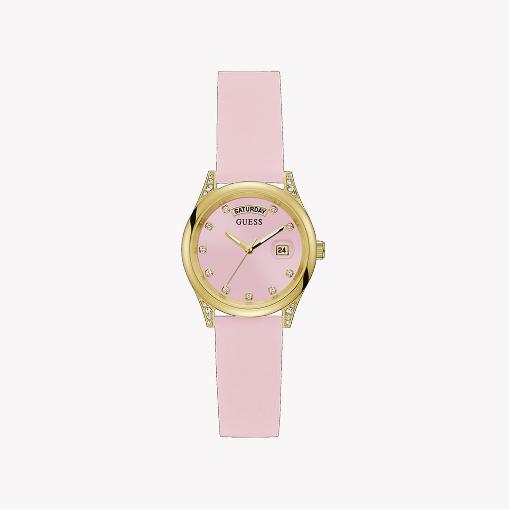 GUESS GW0356L2 SPECTACULAR PINK & GOLD - CHARMING SOPHISTICATION Women’s Watch with pink silicone band and vibrant dial