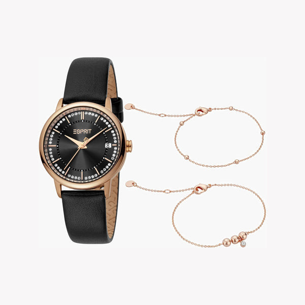 Esprit Women's Black Leather Watch, Black Dial | ES1L181L2035 by i-watch