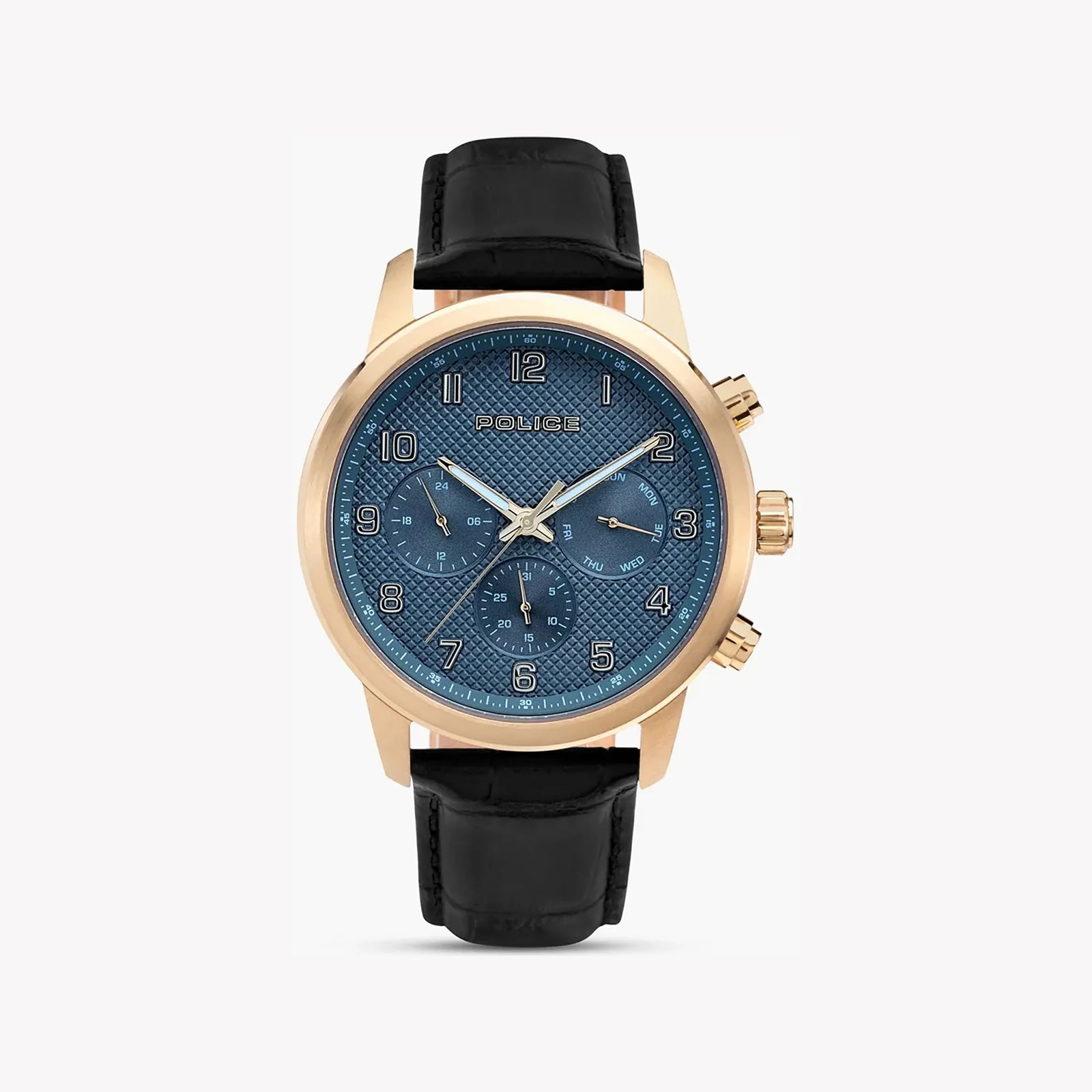 Police Men's Gold Watch, Black Leather & Blue Dial | Pewjf0030401 by i-watch