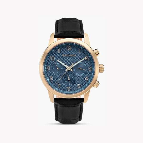 Police Men's Gold Watch, Black Leather & Blue Dial | Pewjf0030401 by i-watch