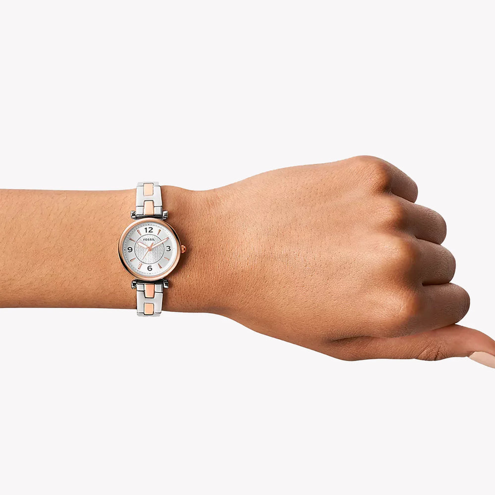 Fossil Women's Silver & Rose Gold Watch, Silver Dial | Es5201 by i-watch