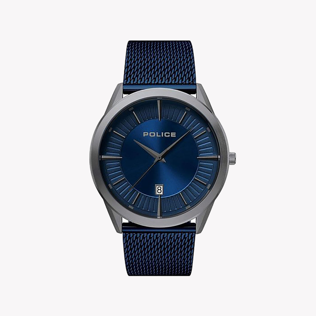 POLICE P15305JSU03MM - ELEGANT BLACK & BLUE MEN'S TIMEPIECE WITH LEATHER STRAP