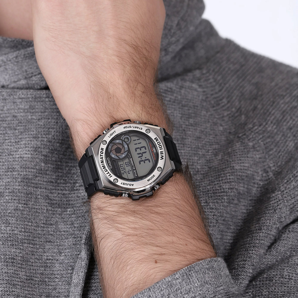 Casio Men's Silver Resin Watch, Black Band | Mwd-100h-1avdf by i-watch