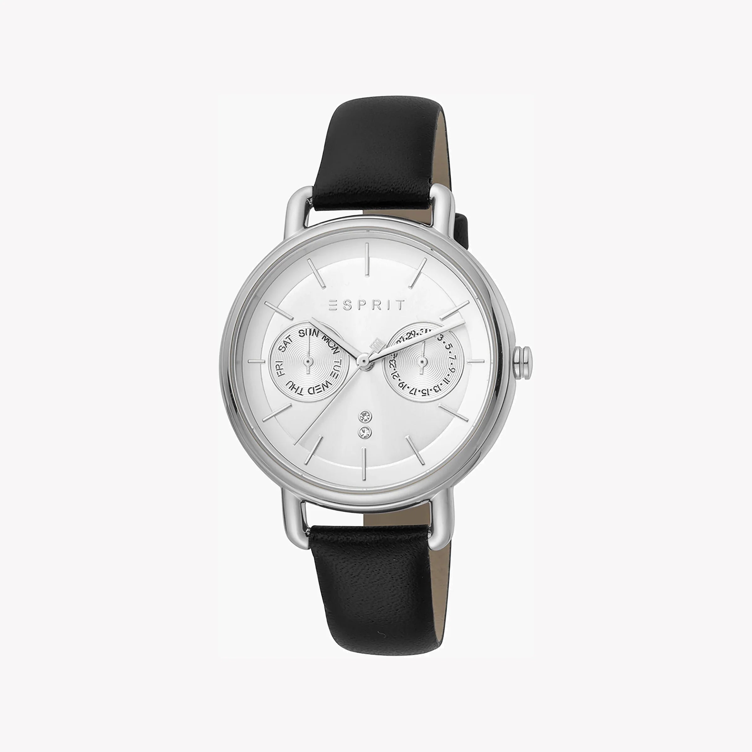 ESPRIT Women's Watch with Silver Stainless Steel Case and Black Leather Band