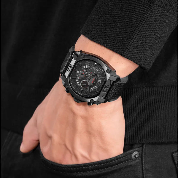 Police Men's Black Leather Watch, Stainless Steel Case | Pewjf0021903 by i-watch