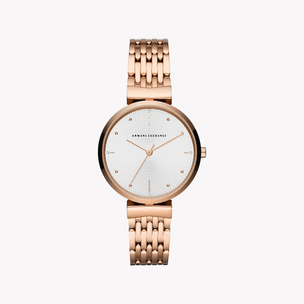 ARMANI EXCHANGE AX5901 - ROSE GOLD ELEGANCE - Women's Chic Analog Watch with Silver Dial