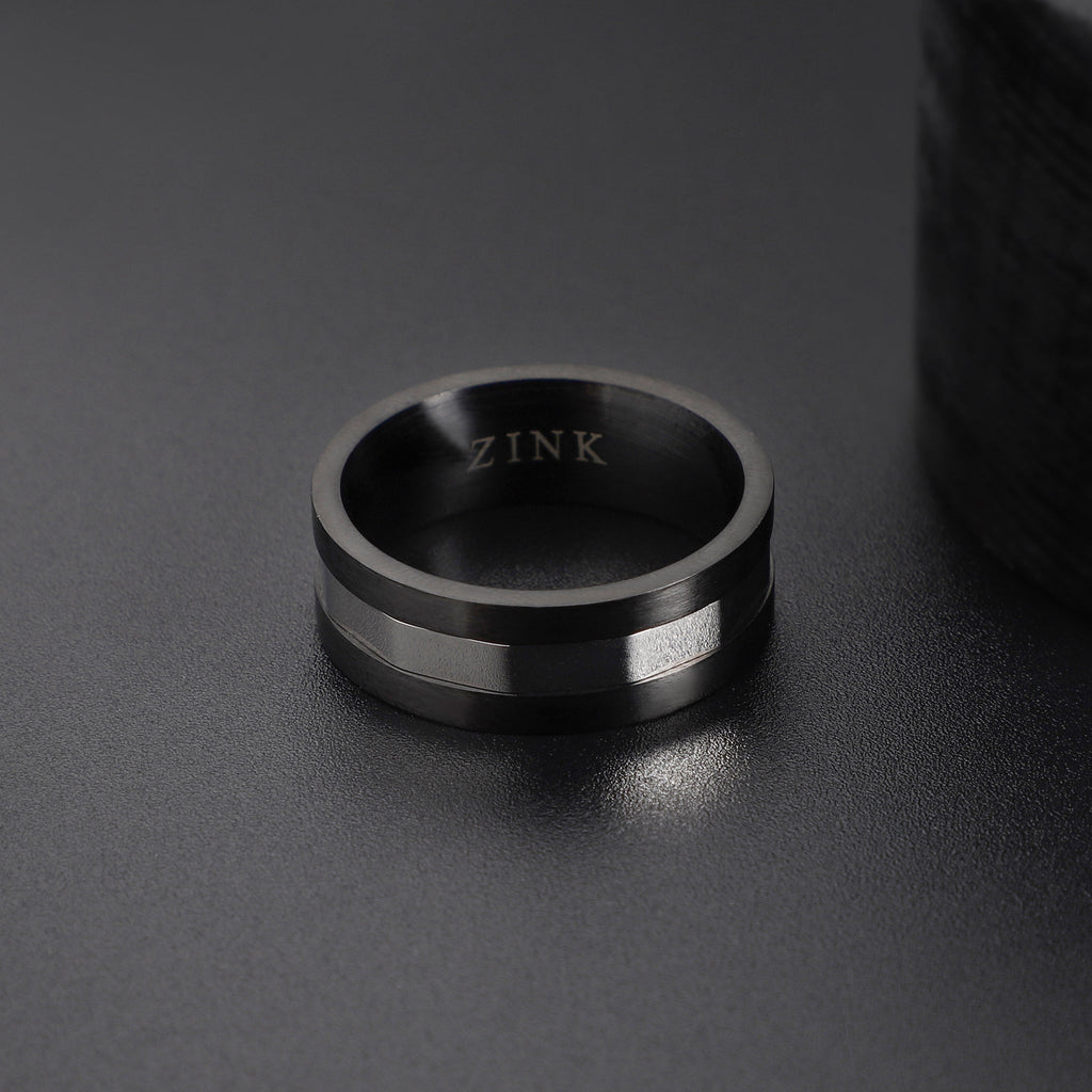 Zink Men's Black & Silver Stainless Steel Ring | Zjrg037s