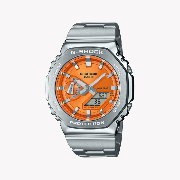 Casio G-Shock Men's Silver Watch, Orange Dial | Gm-2110d-4aer