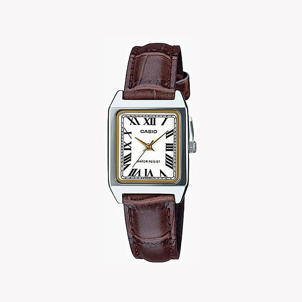 CASIO Women's Watch with Silver Chrome Plated Case and Brown Leather Band-i-Watch-3