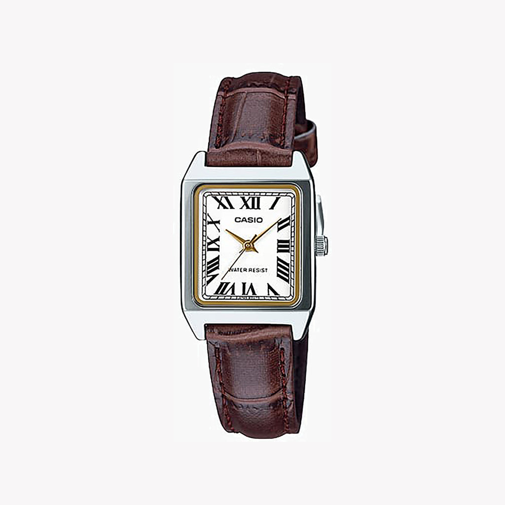 CASIO Women's Watch with Silver Chrome Plated Case and Brown Leather Band-i-Watch-3