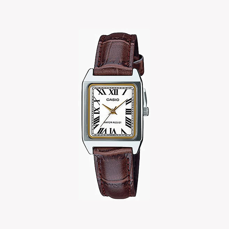 CASIO Women's Watch with Silver Chrome Plated Case and Brown Leather Band-i-Watch-3