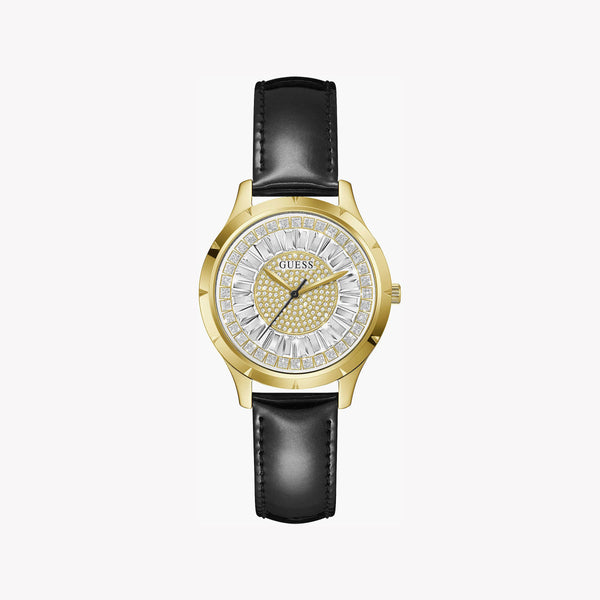 Guess Women's Gold Stainless Steel, Black Leather | Gw0299l2 by i-watch