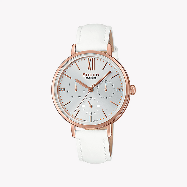 Casio She-3064pgl-7audf - Sporty Elegance With Rose Gold Glamour Women's Watch With Leather BAnd and Sparkling Swarovski® Detail by i-watch